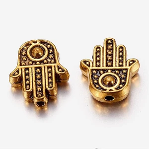 Antique Gold Hamsa Hand with Protective Eye Bead 12x10mm (6 Pieces)