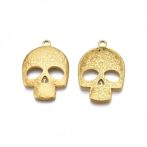 18K Gold-Plated 201 Stainless Steel Skull Pendant 30x21.5mm (1 Piece)