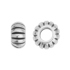 Antiqued Silver 14mm Ribbed Large-Hole Bead with 6mm Hole