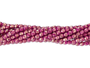 Czech Glass 3mm Halo Ethereal - Madder Rose Fire-Polish Bead Strand by Starman Czech Glass 3mm Halo Ethereal - Madder Rose Fire-Polish Bead Strand by Starman