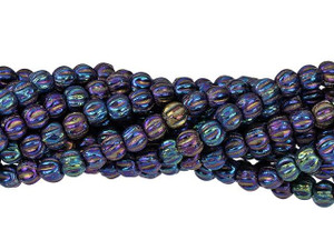 Czech Glass 3mm Iris Blue Melon Bead Strand by Starman Czech Glass 3mm Iris Blue Melon Bead Strand by Starman
