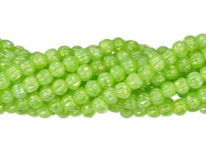 Czech Glass 3mm Luster Iris Milky Dark Peridot Melon Bead Strand by Starman Czech Glass 3mm Luster Iris Milky Dark Peridot Melon Bead Strand by Starman