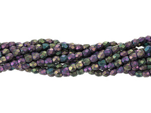 Czech Glass 3mm Matte - Iris - Purple Fire-Polish Bead Strand by Starman Czech Glass 3mm Matte - Iris - Purple Fire-Polish Bead Strand by Starman