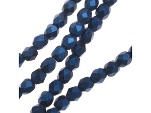 Czech Glass 3mm Metallic Suede - Blue Fire-Polish Bead Strand by Starman Czech Glass 3mm Metallic Suede - Blue Fire-Polish Bead Strand by Starman