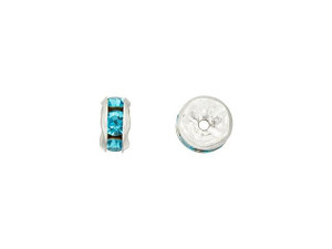 Silver-Plated 5mm Aquamarine Rhinestone Rondelle Spacer Bead Silver-Plated 5mm Aquamarine Rhinestone Rondelle Spacer Bead