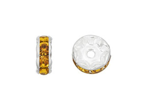Silver-Plated 8mm Medium Topaz Rhinestone Rondelle Spacer Bead Silver-Plated 8mm Medium Topaz Rhinestone Rondelle Spacer Bead