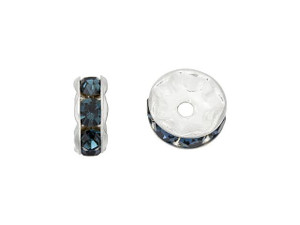 Silver-Plated 8mm Montana Blue Rhinestone Rondelle Spacer Bead Silver-Plated 8mm Montana Blue Rhinestone Rondelle Spacer Bead