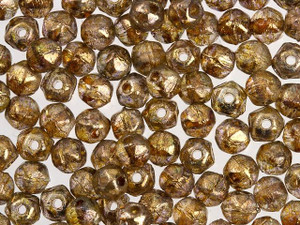 Czech Glass 3mm Transparent Smoked Topaz Gold Luster English Cut Round Bead (50 pc Strand) by Starman Czech Glass 3mm Transparent Smoked Topaz Gold Luster English Cut Round Bead (50 pc Strand) by Starman