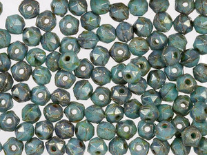 Czech Glass 3mm Turquoise Bronze Picasso English Cut Round Bead (50 pc Strand) by Starman Czech Glass 3mm Turquoise Bronze Picasso English Cut Round Bead (50 pc Strand) by Starman