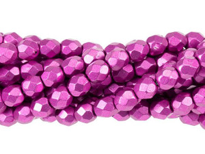 Czech Glass 4mm ColorTrends Saturated Metallic Pink Yarrow Fire-Polish Bead Strand by Starman Czech Glass 4mm ColorTrends Saturated Metallic Pink Yarrow Fire-Polish Bead Strand by Starman