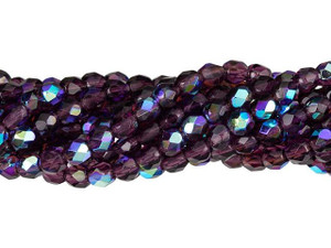 Czech Glass 4mm Dark Amethyst AB Fire-Polish Bead Strand by Starman Czech Glass 4mm Dark Amethyst AB Fire-Polish Bead Strand by Starman