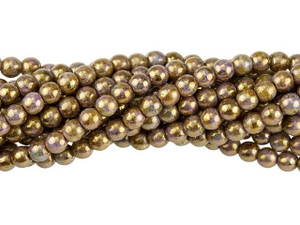 Czech Glass 4mm Luster Opaque Gold/Smoky Topaz Round Bead Strand by Starman Czech Glass 4mm Luster Opaque Gold/Smoky Topaz Round Bead Strand by Starman