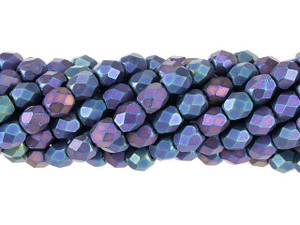 Czech Glass 4mm Matte Iris Blue Fire-Polish Bead Strand by Starman