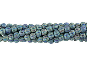 Czech Glass 4mm Matte Iris Green Melon Bead Strand by Starman Czech Glass 4mm Matte Iris Green Melon Bead Strand by Starman