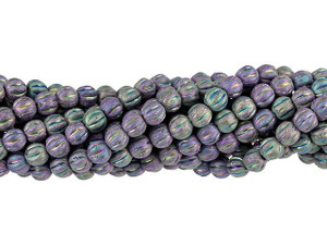 Czech Glass 4mm Matte Iris Purple Melon Bead Strand by Starman Czech Glass 4mm Matte Iris Purple Melon Bead Strand by Starman