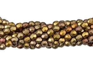 Czech Glass 4mm Matte Metallic Gold Iris Fire-Polish Bead Strand by Starman