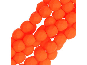 Czech Glass 4mm Neon Orange Fire-Polish Bead Strand by Starman Czech Glass 4mm Neon Orange Fire-Polish Bead Strand by Starman