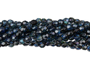 Czech Glass 4mm Sapphire Picasso Fire-Polish Bead Strand by Starman Czech Glass 4mm Sapphire Picasso Fire-Polish Bead Strand by Starman