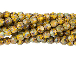Czech Glass 4mm Sunflower Yellow Picasso Fire-Polish Bead Strand by Starman Czech Glass 4mm Sunflower Yellow Picasso Fire-Polish Bead Strand by Starman
