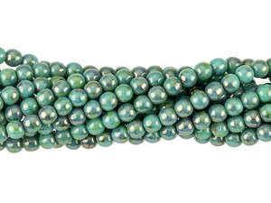Czech Glass 4mm Turquoise Bronze Picasso Round Bead Strand by Starman Czech Glass 4mm Turquoise Bronze Picasso Round Bead Strand by Starman