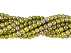 Czech Glass 4mm Yellow Coral Moon Dust Round Bead Strand by Starman Czech Glass 4mm Yellow Coral Moon Dust Round Bead Strand by Starman