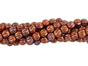 Czech Glass 5mm Bronze Luster Iris Opaque Red Melon Bead Strand by Starman Czech Glass 5mm Bronze Luster Iris Opaque Red Melon Bead Strand by Starman
