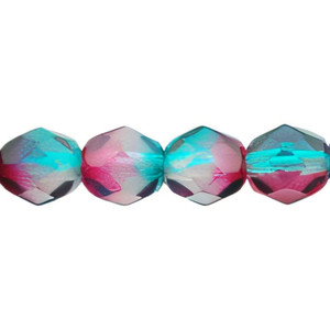 Czech Glass 6mm Dual Coated - Teal/Fuchsia Fire-Polish Bead Strand by Starman