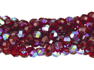 Czech Glass 6mm Garnet AB Fire-Polish Bead Strand by Starman Czech Glass 6mm Garnet AB Fire-Polish Bead Strand by Starman