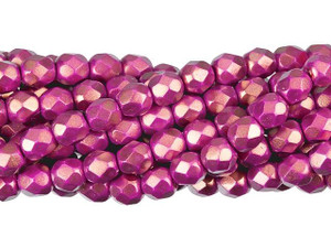 Czech Glass 6mm Halo Ethereal - Madder Rose Fire-Polish Bead Strand by Starman Czech Glass 6mm Halo Ethereal - Madder Rose Fire-Polish Bead Strand by Starman