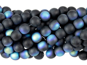 Czech Glass 6mm Matte Jet AB Round Bead Strand by Starman Czech Glass 6mm Matte Jet AB Round Bead Strand by Starman