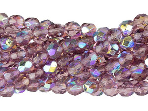 Czech Glass 6mm Med Amethyst AB Fire-Polish Bead Strand by Starman Czech Glass 6mm Med Amethyst AB Fire-Polish Bead Strand by Starman