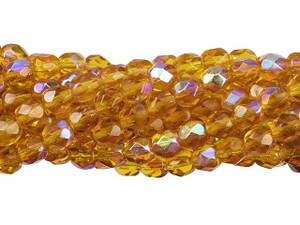 Czech Glass 6mm Med Topaz AB Fire-Polish Bead Strand by Starman Czech Glass 6mm Med Topaz AB Fire-Polish Bead Strand by Starman