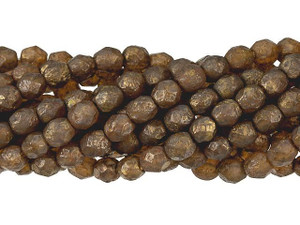 Czech Glass 6mm Opal Rose Topaz - Stone Copper Picasso Fire-Polish Bead Strand by Starman Czech Glass 6mm Opal Rose Topaz - Stone Copper Picasso Fire-Polish Bead Strand by Starman