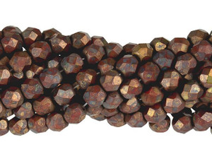 Czech Glass 6mm Opaque Red Copper Picasso Fire-Polish Bead Strand by Starman Czech Glass 6mm Opaque Red Copper Picasso Fire-Polish Bead Strand by Starman