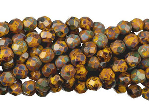 Czech Glass 6mm Opaque Yellow - Picasso Fire-Polish Bead Strand by Starman Czech Glass 6mm Opaque Yellow - Picasso Fire-Polish Bead Strand by Starman