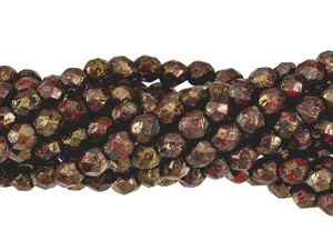 Czech Glass 6mm Oxblood - Stone Copper Picasso Fire-Polish Bead Strand by Starman Czech Glass 6mm Oxblood - Stone Copper Picasso Fire-Polish Bead Strand by Starman