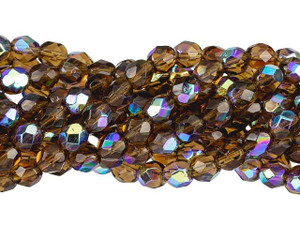 Czech Glass 6mm Smoky Topaz AB Fire-Polish Bead Strand by Starman Czech Glass 6mm Smoky Topaz AB Fire-Polish Bead Strand by Starman