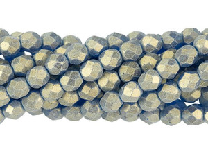 Czech Glass 6mm Sueded Gold Capri Blue Fire-Polish Bead Strand by Starman Czech Glass 6mm Sueded Gold Capri Blue Fire-Polish Bead Strand by Starman