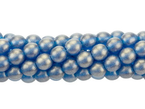 Czech Glass 6mm Sueded Gold Capri Blue Round Bead Strand by Starman Czech Glass 6mm Sueded Gold Capri Blue Round Bead Strand by Starman