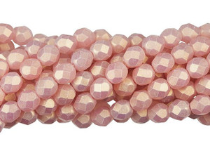 Czech Glass 6mm Sueded Gold Milky Pink Fire-Polish Bead Strand by Starman Czech Glass 6mm Sueded Gold Milky Pink Fire-Polish Bead Strand by Starman