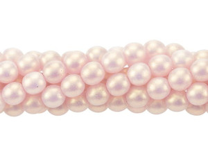 Czech Glass 6mm Sueded Gold Milky Pink Round Bead Strand by Starman Czech Glass 6mm Sueded Gold Milky Pink Round Bead Strand by Starman