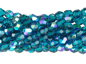 Czech Glass 6mm Teal AB Fire-Polish Bead Strand by Starman Czech Glass 6mm Teal AB Fire-Polish Bead Strand by Starman