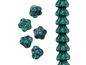 Czech Glass 8 x 6mm ColorTrends Satin Metallic Turquoise Bell Flower Bead Strand by Starman Czech Glass 8 x 6mm ColorTrends Satin Metallic Turquoise Bell Flower Bead Strand by Starman
