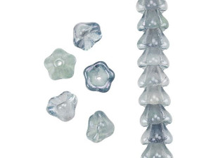 Czech Glass 8 x 6mm Glow-in-the-Dark Transparent Blue Luster Bell Flower Bead Strand by Starman Czech Glass 8 x 6mm Glow-in-the-Dark Transparent Blue Luster Bell Flower Bead Strand by Starman