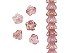 Czech Glass 8 x 6mm Glow-in-the-Dark Transparent Topaz/Pink Luster Bell Flower Bead Strand by Starman