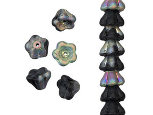 Czech Glass 8 x 6mm Matte Jet Vitral Bell Flower Bead Strand by Starman Czech Glass 8 x 6mm Matte Jet Vitral Bell Flower Bead Strand by Starman