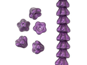 Czech Glass 8 x 6mm Metallic Suede Lavender Bell Flower Bead Strand by Starman Czech Glass 8 x 6mm Metallic Suede Lavender Bell Flower Bead Strand by Starman