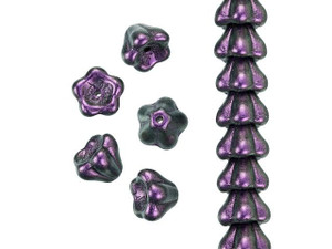 Czech Glass 8 x 6mm Orchird Aqua Polychrome Bell Flower Bead Strand by Starman Czech Glass 8 x 6mm Orchird Aqua Polychrome Bell Flower Bead Strand by Starman