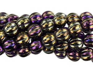 Czech Glass 8mm Luster Iris Tanzanite Melon Bead Strand by Starman Czech Glass 8mm Luster Iris Tanzanite Melon Bead Strand by Starman