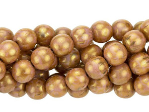 Czech Glass 8mm Luster Opaque Rose/Gold Topaz Round Bead Strand by Starman Czech Glass 8mm Luster Opaque Rose/Gold Topaz Round Bead Strand by Starman